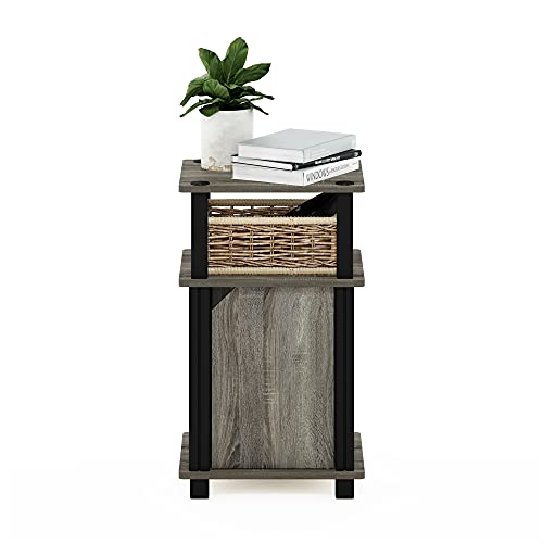Image of Furinno Brahms 3-Tier End Side Sofa Table /Nighstand with Door, 1-Pack, French Oak /Black