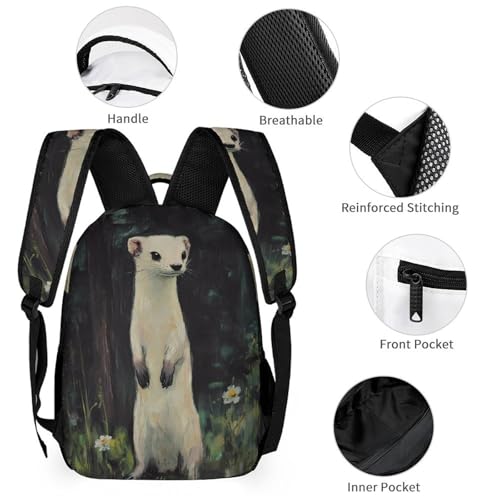 White Weasel Stoat Funny Backpack Set Lunch Bag Pencil Case Makeup Bag 3 in 1 for Men Women Travel3