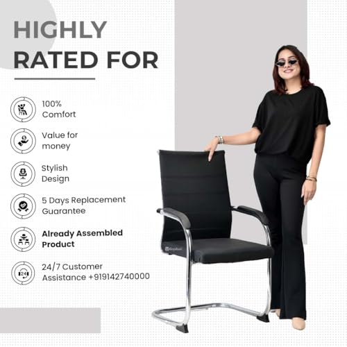 Image of GOYALSON Chair Visitor Chair Mesh Back and Chrome Base Chair Suitable for Reception Home Conference Room Study Computer Restaurant Chair Cushioned seat Heavy Duty Chair (1, z Black, Standard)