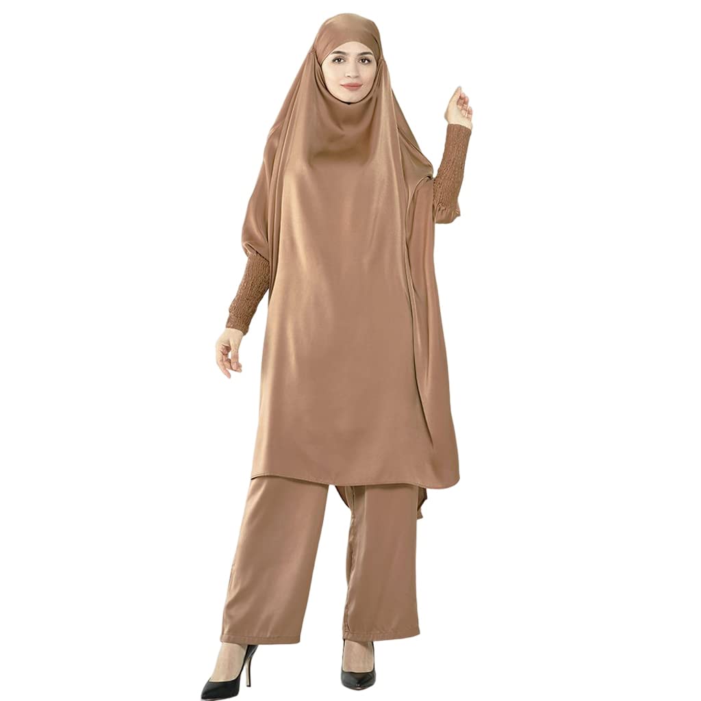 Abito Islamico Donna In Cotone Con Hijab – Jilbab Manica Mezza E Velo Coordinato, Preghiera E Uso Quotidiano