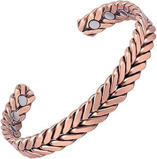 MagnetRX® Woven Copper Magnetic Bracelet - Magnetic Copper Bracelets - Adjustable Pure Copper Cuff Bracelet with Magnets (Brushed Copper, M / L)