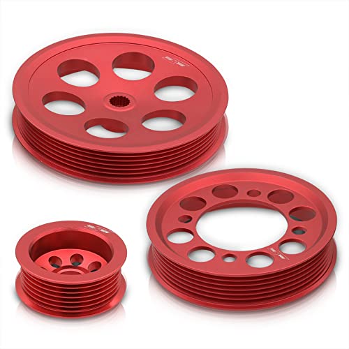 AJP Distributors JDM Performance Race Upgrade Light Weight Aluminum Crank Shaft Crankshaft Pulley Wheel Kit Red For Supra MK4 MKIV JZA80 2JZ 2JZ-GTE Turbo 3.0L I6 Engine 1993 1994 1995 1996 1997 1998