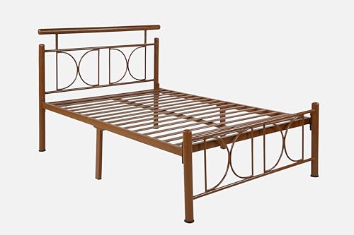 Image of Mexo Metal Single Size Bed Without Storage | Wrought Iron Single Bed with Headboard & Footboard| Sturdy Powder Coated Platform Cot for Bedroom, Living Room, (Mexo Brown)