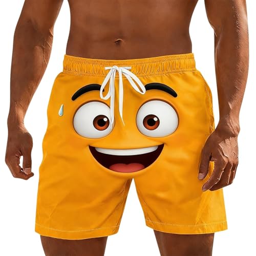 Short Fitness Homme Short DéContracté Homme à Motif Visuel Unique pour Plage Et ExtéRieur Confortable LéGer Saisons Multiples (Yellow, S)