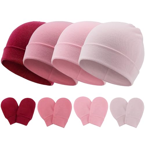 DRESHOW Bonnets de Naissance et Moufles de Protection Bébé Gants Bonnet Nouveau-né Bambin Doux Mignon Tricoté Chapeau 0-6 Mois, Taille Unique