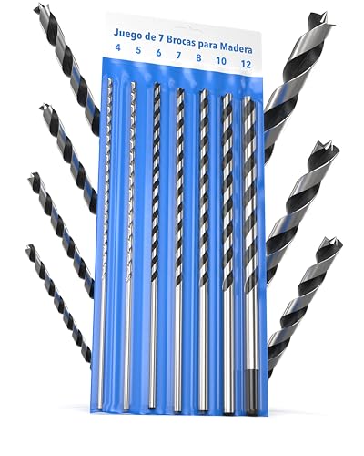 Juego de brocas para madera (7 piezas, incluye bolsa), diámetros 4 mm a 12 mm x 230 mm, largo para encofrado y vigas