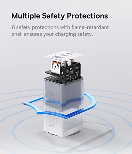 Carregador Baseus GaN5 Pro, Carregador de parede dobrável USB C de 65W 3 portas, Carregador rápido P