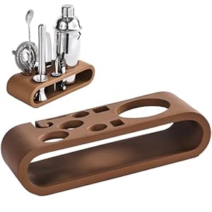 Leather Brown 9-Piece Bar Tool Holder Stand for Bartender Kit Storage Display (Bar Tools are Not Included), Resin Cocktail Shaker Set Holder, Free Standing Bartender Tool Holder