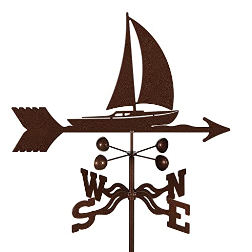 EZ Vane Steel Sailboat Weathervane 21” Height, Includes Metal 4-Sided Mount, Wind Cups & Brackets | Hand-Crafted and Family-Owned, Made in The USA with Triple Powder Coating, Limited