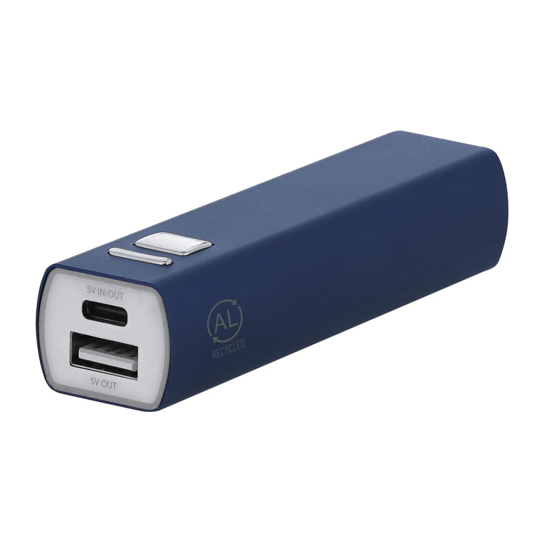 Lote de 10 Power Bank en Aluminio Reciclado. Capacidad de Carga 2600 MAh, con Cable Tipo C Incluido. con botón ON/Off.