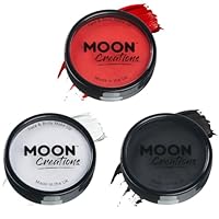 Moon Creations Halloween Makeup Set For Face & Body| Bright Red, White, Black Set | 36g | Professional Colour Paint Cake Pots for Face Painting | Face Paint For Kids, Adults, Halloween Face Paint