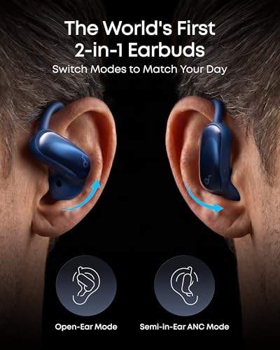 Image of Soundcore AeroFit 2 Pro by Anker, Open-Ear with Semi-in-Ear Active Noise Cancellation, Dual-Form Earbuds, Adjustable Ear Hooks, Hi-Res, LDAC, 4-Mic AI Clear Calls, IP55 Water-Proof, Wireless Charging