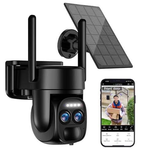 Uniter 4K Solar Security Cameras Wireless Outdoor, 5G/2.4G WiFi PTZ Camera Battery Powered, 360°View Home Security Systems with Color Night Vision/Spotlight Siren/PIR Sensor/Auto Human Tracking/IP66