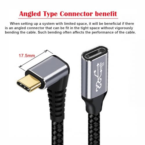 Image of CY Cable Up Down Angled USB-C USB 3.1 Type C Male to Female Extension Data Cable 10Gbps 100W Sleeve Compatible with iPhone 15 Laptop (300cm)