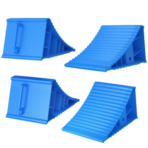 LEIDGG 4Pack Wheel Chocks for RV Trailer Non Slip Heavy Duty Blue Camper Wheel Chocks with Handle...