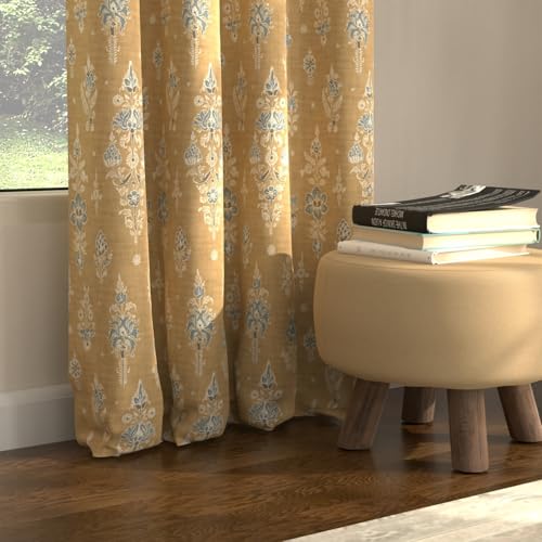 Image of Urban Space Blackout Curtains 5 Feet Set of 2 for Window, 80-85% Light Blocking Curtains for Living Room, Digital Printed Curtains with Eyelets, Tieback Included (Imperial Mustard, 5 Feet)