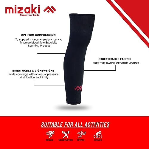 Image of Mizaki Anti-Slip Football Socks and Leg sleeve Combo Pack for Men & Women - Football Grip Stockings with Rubber Pad Grip Technology with UV Protection Leg sleeve