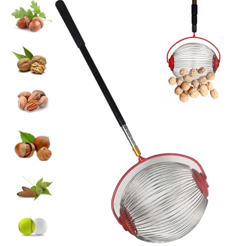 Rodillo recogedor de nueces,recogedor nueces,Nut Collector,Recoge castañas,colector de Frutos Secos con Mango telescópico de Aluminio Ajustable,Herramienta Manual para jardinería, Nogal, Pera-S