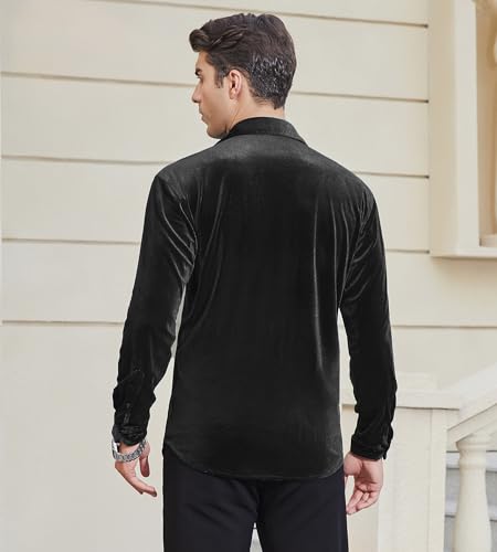 Alex Vando Mens Velvet Shirts Regular Fit Long Sleeve Soft Stretch Casual Button Down Shirt