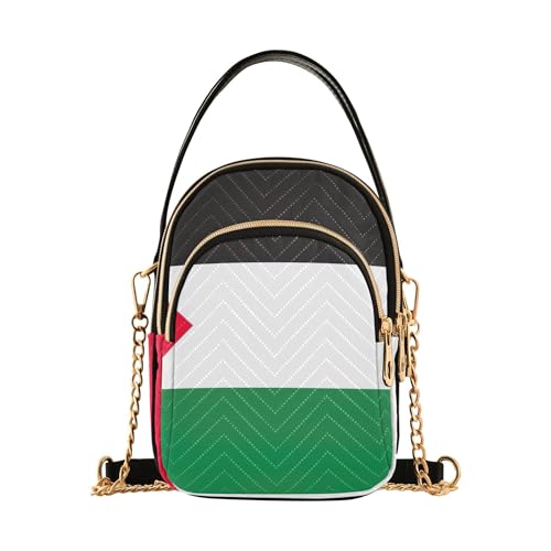 EOSDT Sac à main à bandoulière pour femme avec motif drapeau de la Palestine - Avec chaîne - Imprimé floral - Fermeture éclair - 15 x 21 x 7,9 cm