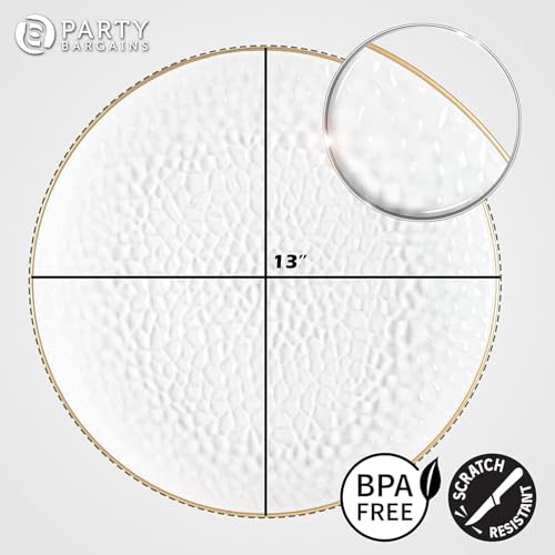 PARTY BARGAINS 13-Inch Charger Plates - 8 Pack, Hammered Clear Gold Rim, Heavy-Duty Disposable Chargers for Elegant Dining - Ideal for Weddings and Formal Events - Thumbnail 3