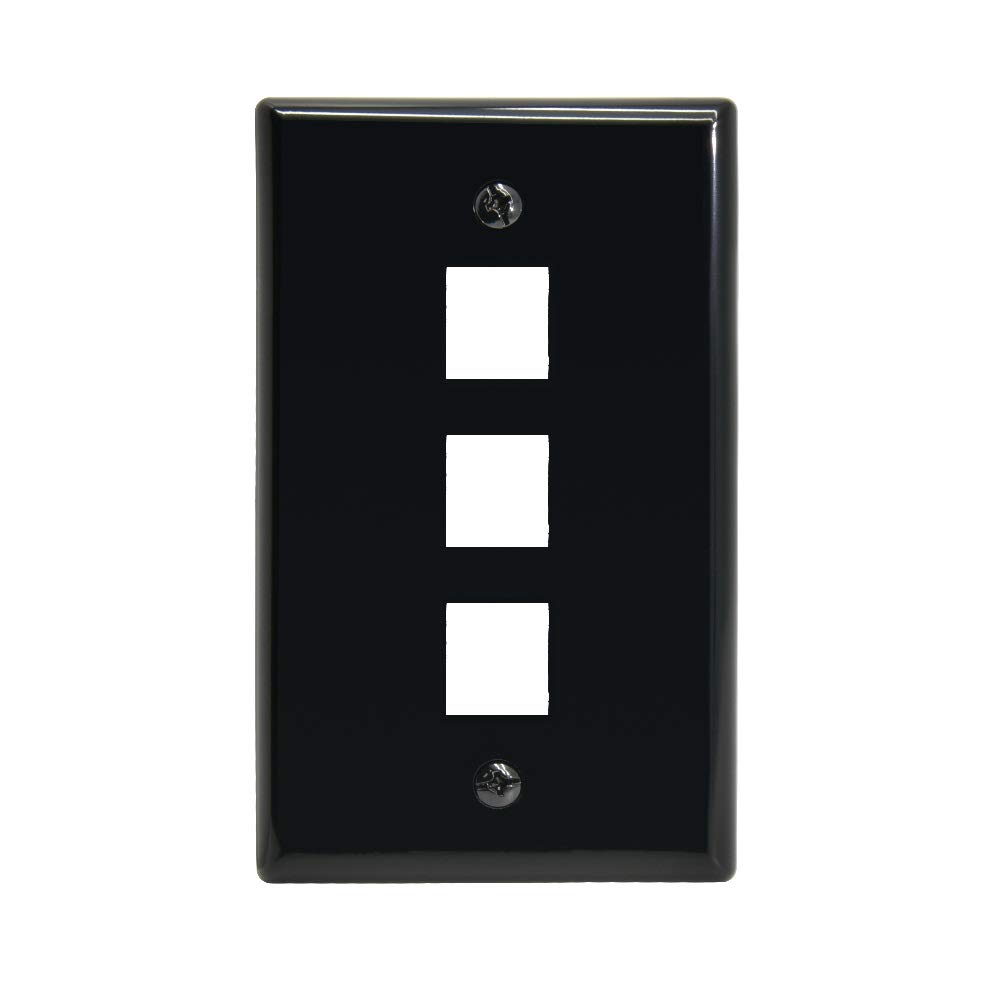 Beszin 3 Port Keystone Jack Wall Plate with Smooth Face (5-Pack, Black)