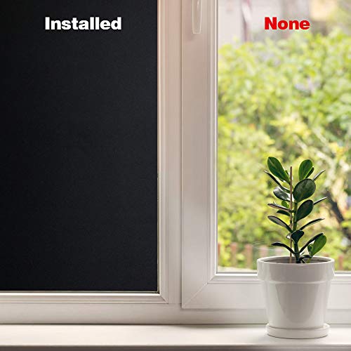 Static Cling Total Blackout Window Film 100% Uv Sun Blocking Window Darkening Film Best Black Privacy Window Tint Removable Plastic Glass Covering(17.7X157.4 Inches) #TOP1
