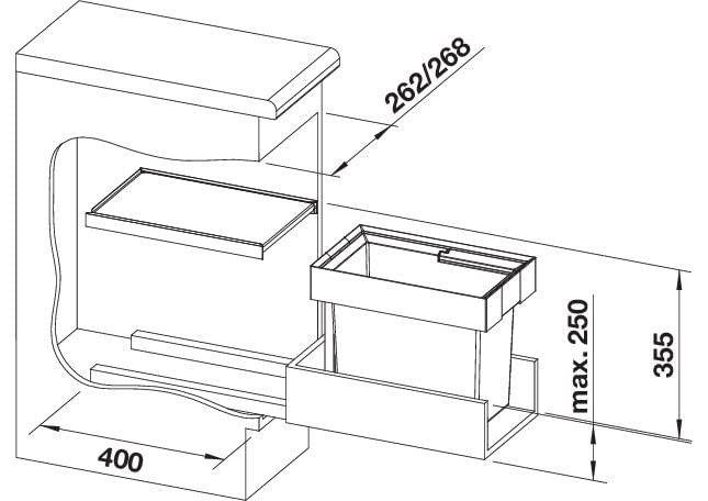 Installation diagram with dimensions for BLANCO Flexon II