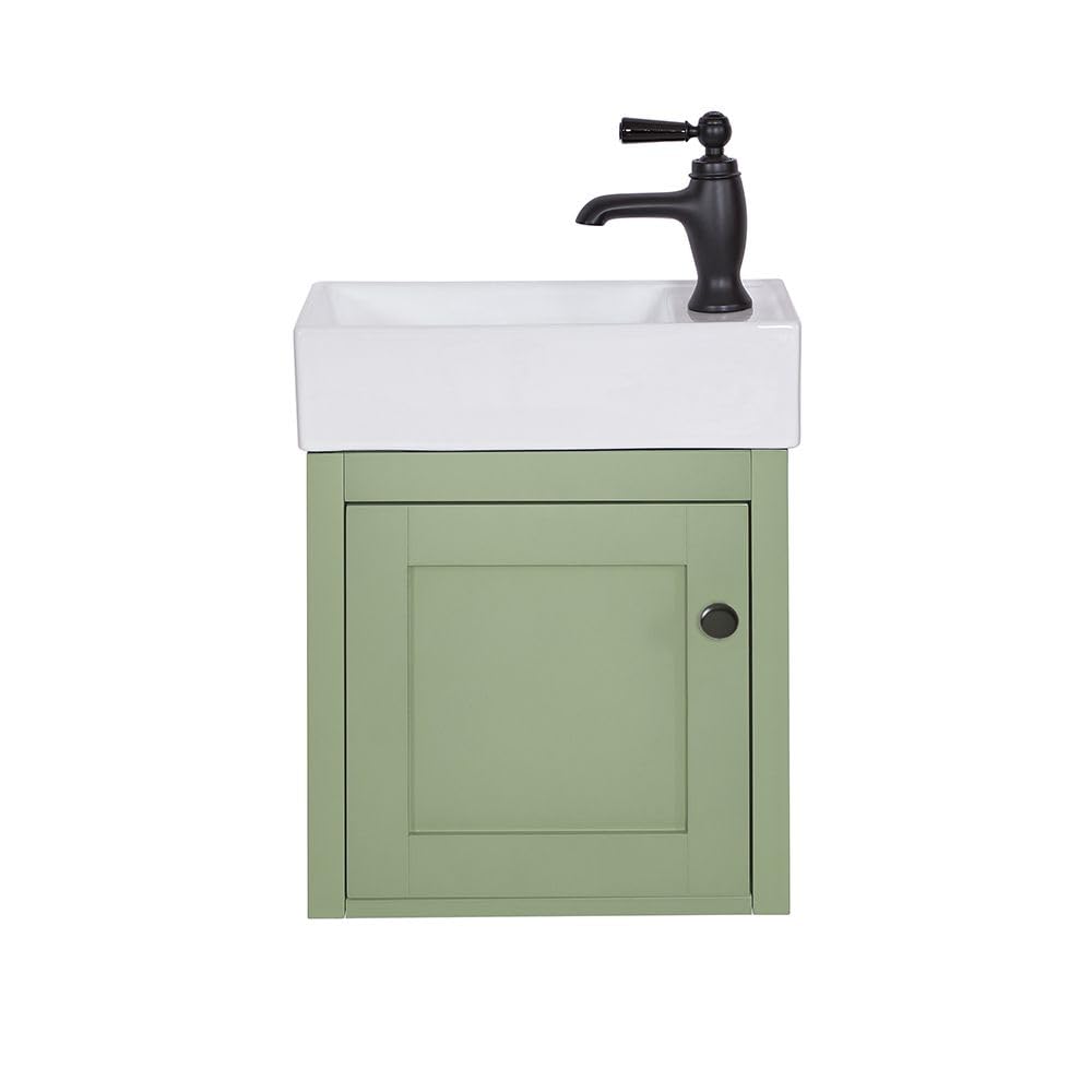 Milano Black (Round) Thornton Pastel Green 400Mm Wall Hung Bathroom Vanity Unit Black Handle