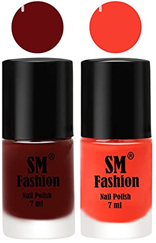 Image of Long Lasting Nail Polish | Nail Paint Combo 7 ml Each) - Set of 2 Wine Red-Light Orange