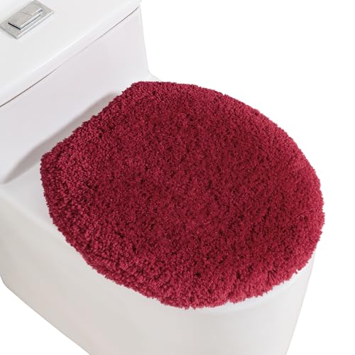 Image of Microfiber Toilet Lid Cover, 17.5 inchx15 inch Fits Round Oblong and Elongated | Toilet Seat Covers for Bathroom, Machine Washable, Decorative Fuzzy fur Look Round Toilet Seat Cover Extra Soft Absorbent
