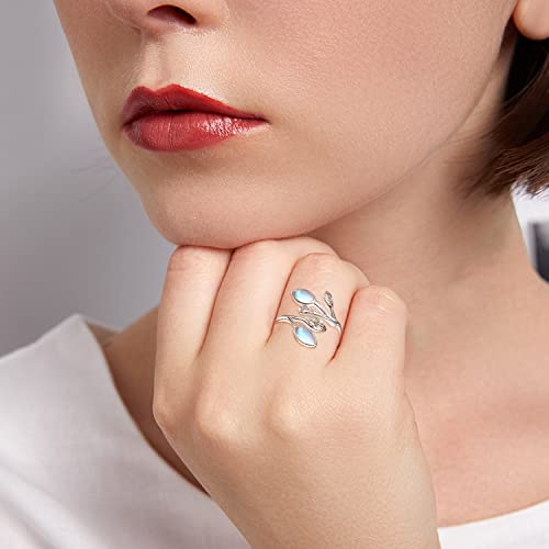 PRAYMOS Leaf Rings for Women 925 Sterling Silver Leaf Birthstone Ring Open Adjustable Wrap Rings Promise Engagement Wedding Rings4