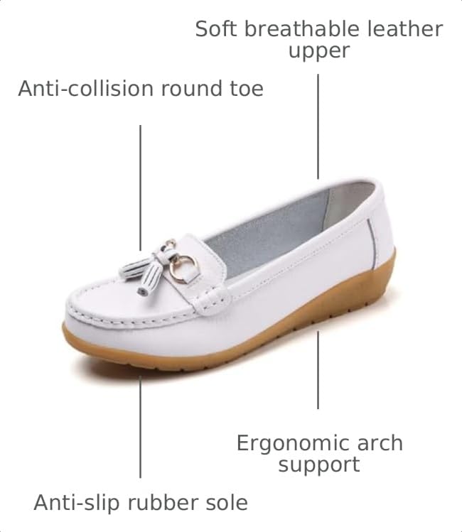 Image of Women's Genuine Leather Platform Loafers Classic Casual Comfort Slip-On Shoes Soft Sole Dress Shoes