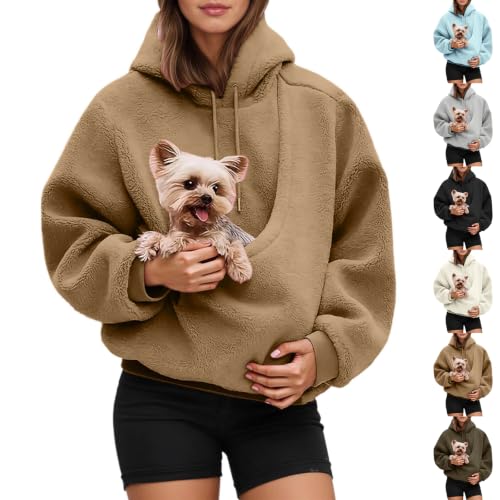 Womens Hoodie with Dog Pouch Fuzzy Pet Carrier Cat Dog Pouch Sweatshirt - image 1
