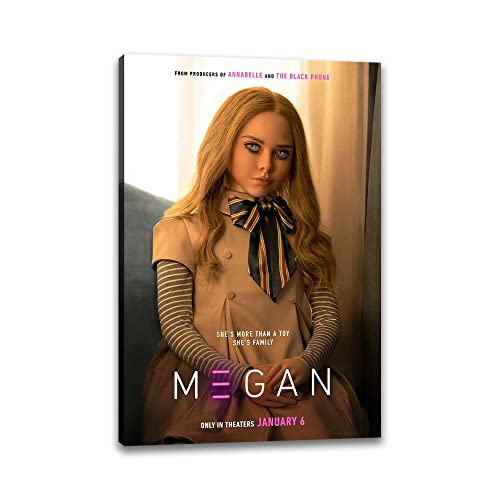 RONTIMOO 2023 M3GAN Movie Poster Horror Movie Canvas Wall Art Large Size Print Modern Home Decor Collection Mural Gift (Orange,Wooden frame 8x12inch)