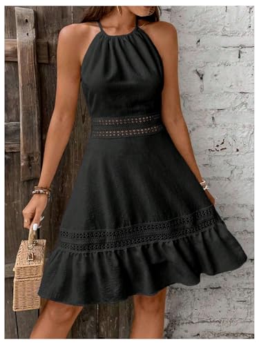 Image of Floerns Women's Contrast Lace Sleeveless Halter Dress Backless Vacation A Line Dress