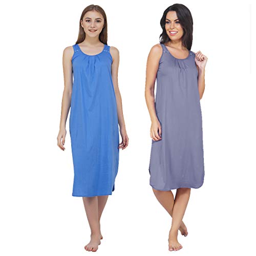 Image of BLAZON Women's Cotton Hosiery Solid Maxi Nighty Slip (Pack of 2) Available Sizes: S, M, L, XL, 2XL, 3XL, 4XL, 5XL