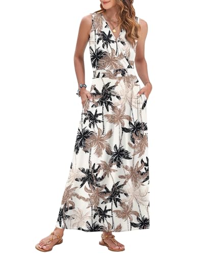 Image of AUSELILY Womens Maxi Dress Summer Sleeveless Wrap Long Dresses with Pockets | V-Neck Wrap Sleeveless Sundress, fits formal, casual, beach, vacation & daily wear