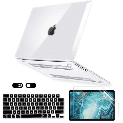 Crystal Clear Case for MacBook Pro 14 inch M4 M3 M2 M1 A3112 A3185 A3401 A2918 A2992 A2779 A2442 2024-2021 Release, 5 in 1 Transparent Plastic Hard Shell&Keyboard Cover&Screen Protector&Webcam Cover
