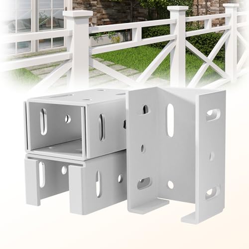 White Aluminum Fence Bracket - Heavy Duty Metal Replacement for 2.75in Plastic, Connects Panel to Post - Vinyl Fence Parts (4Pcs & 40 Screws)