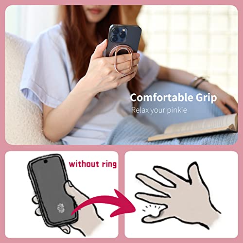 Image of MINDSKY Mag-Safe Phone Stand Phone Grip Compatible with iPhone 12 /13 /14 /15 Mini /Pro /Pro Max Accessories Removable Magnetic Finger Phone Ring Grip (Rosegold Pink)