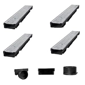 Bielbet Drainagegoot h = 55 mm platte goot 4 m set incl. eindkap en aansluitstuk DN75