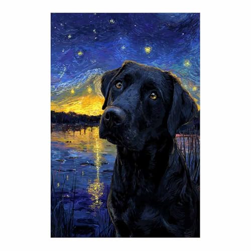 Peinture art mural en toile chiot étoiles deco salon noir 40x60cm