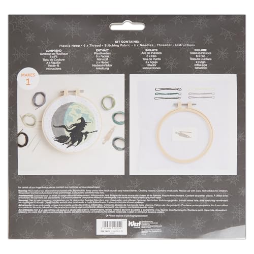 Simply MAKE Cross Stitch Kit Moon Design, Halloween, Hoop, Embroidery Thread, Fabric & Needle, Beginners - Image 2
