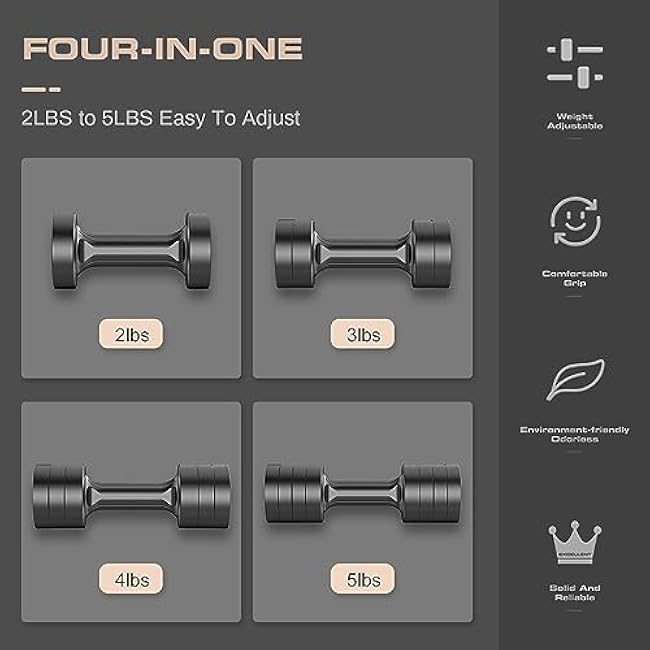 Adjustable Weight Dumbbells Set- A Pair 4lb 6lb 8lb 10lb (2lb-5lb Each) Free Weights Set for Women at Home Gym Equipment Workouts Strength Training for Teens