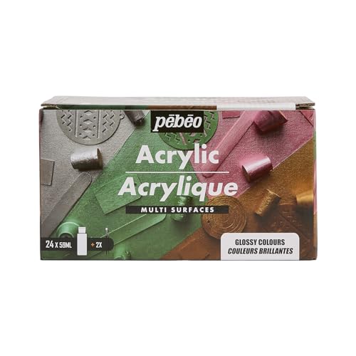 Pébéo, Acrylic Multisurfaces, Set 24 Bottles 59ml Brilliant Assorted Colours + Accessories