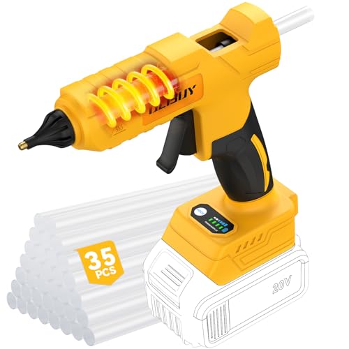 Cordless Hot Glue Gun for De-Walt 20V Battery - 100W Hot Glue Gun and 35PCS Glue Sticks Set Handheld Electric Glue Gun Full Size for Arts Crafts DIY Home Repair School Projects (Battery Not Included)