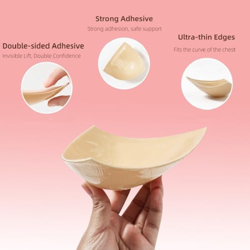 Image of DEPOVOR Large Size Double-Sided Sticky Inserts Lightly Padded for D+ Cups, Reusable Adhesive Lifting Bras for Large Bust Beige