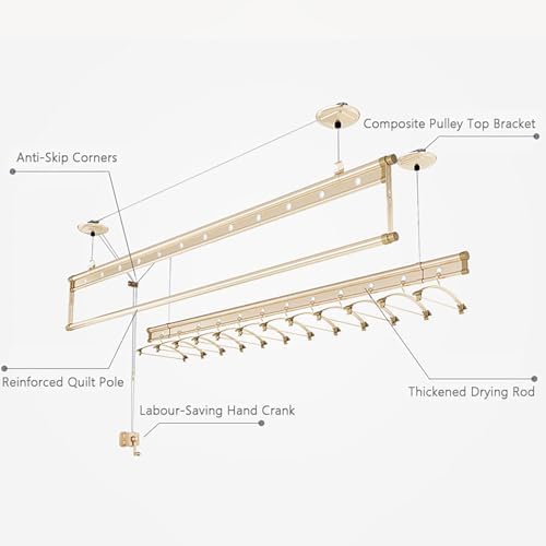 Hand Crank Ceiling Mounted Clothes Drying Rack - Space-Saving Indoor & Balcony Laundry Solution for Efficient Drying and Easy Use