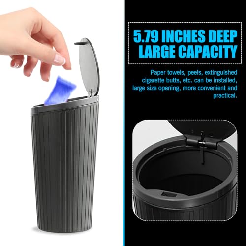 Image of 1 PC Car Trash Can with Lid, 6.4 inch x 2.5 inch Leak-Proof Sealed Isolation Odor Storage Bin for Cup Holders, Flip Lid One-Handed Operation Multi-Function Organizer, Universal for Cars Home (Black)